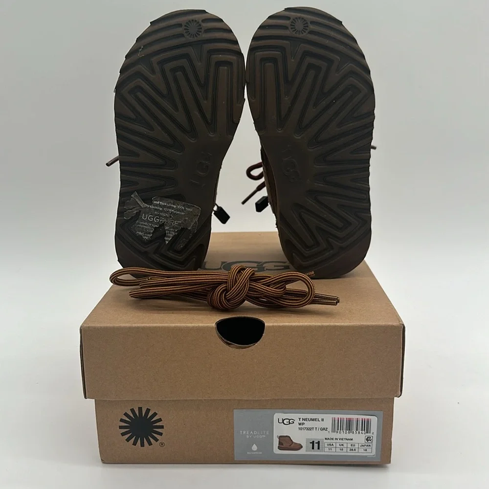 UGG Kids Brown Lace-Up Waterproof Boots with Burgundy Laces